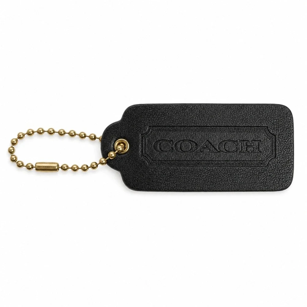 Vintage Coach 2.25 Hangtag Fob Charm Replacement Pebbled Leather Brass Black